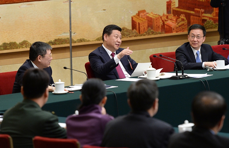 2014年3月習近平總書記參加十二屆全國人大二次會議上海代表團的審議。