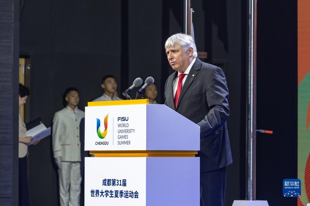 7月22日，國際大體聯(lián)秘書長、首席執(zhí)行官艾瑞克·森超在開村儀式上致辭。新華社記者 黃偉 攝