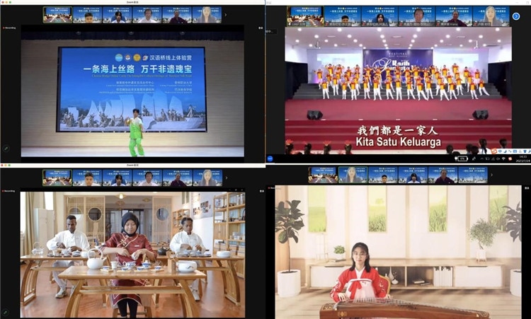 圖為開(kāi)營(yíng)儀式上兩國(guó)營(yíng)員表演精彩節(jié)目。黎明職業(yè)大學(xué)供圖
