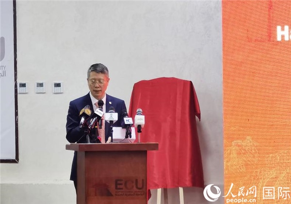 中國(guó)石化非洲代表處總代表衛(wèi)東致辭。人民網(wǎng)記者 沈小曉攝