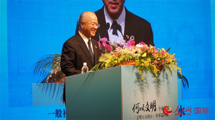日本日中協(xié)會(huì)理事長(zhǎng)瀨野清水致辭。人民網(wǎng) 蔣曉辰攝