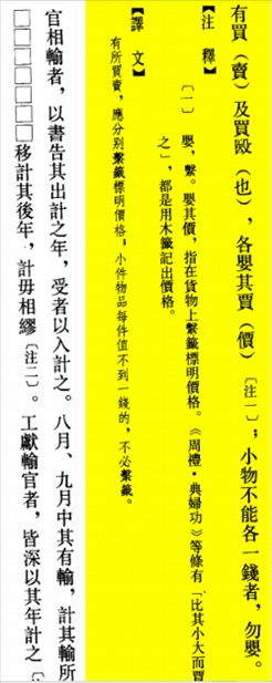 △“買賣的時候，應分別掛上價格標簽標明價格，小件物品每件不到一錢的，不必懸掛標簽。”